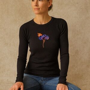 Vintage 1980’s Abraham & Strauss Black Embroidered Flower Italian Sweater